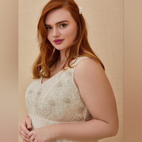 Torrid Ivory Lace Beaded Sleeveless Mermaid Wedding Dress with Train Sz: 14 NWT - Picture 16 of 16